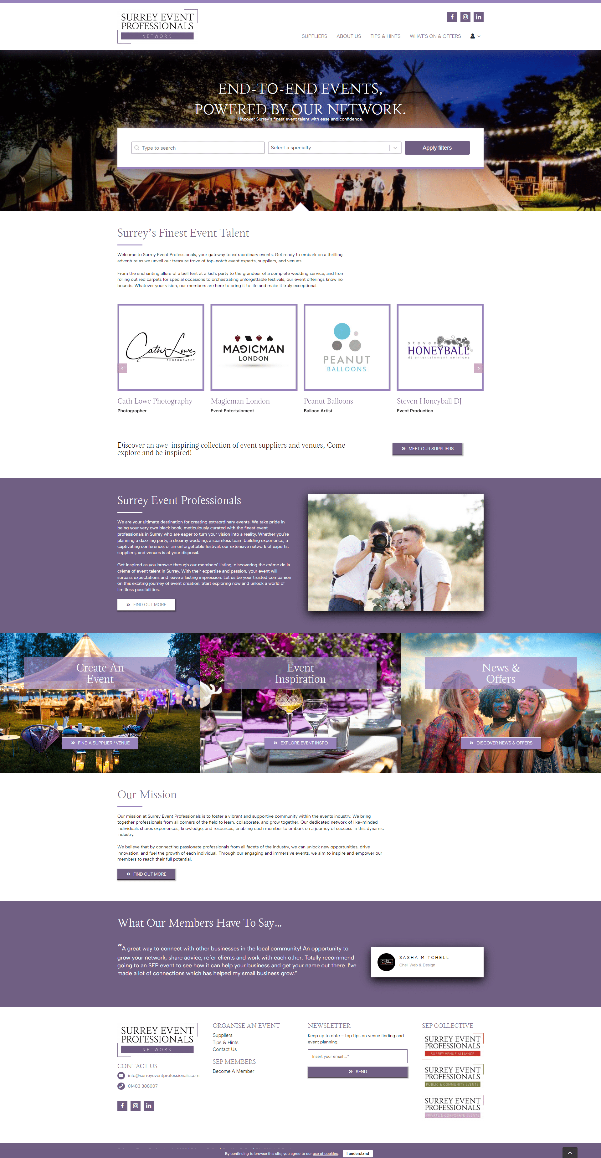 Surrey Event Professionals Case Study Website Design & Build