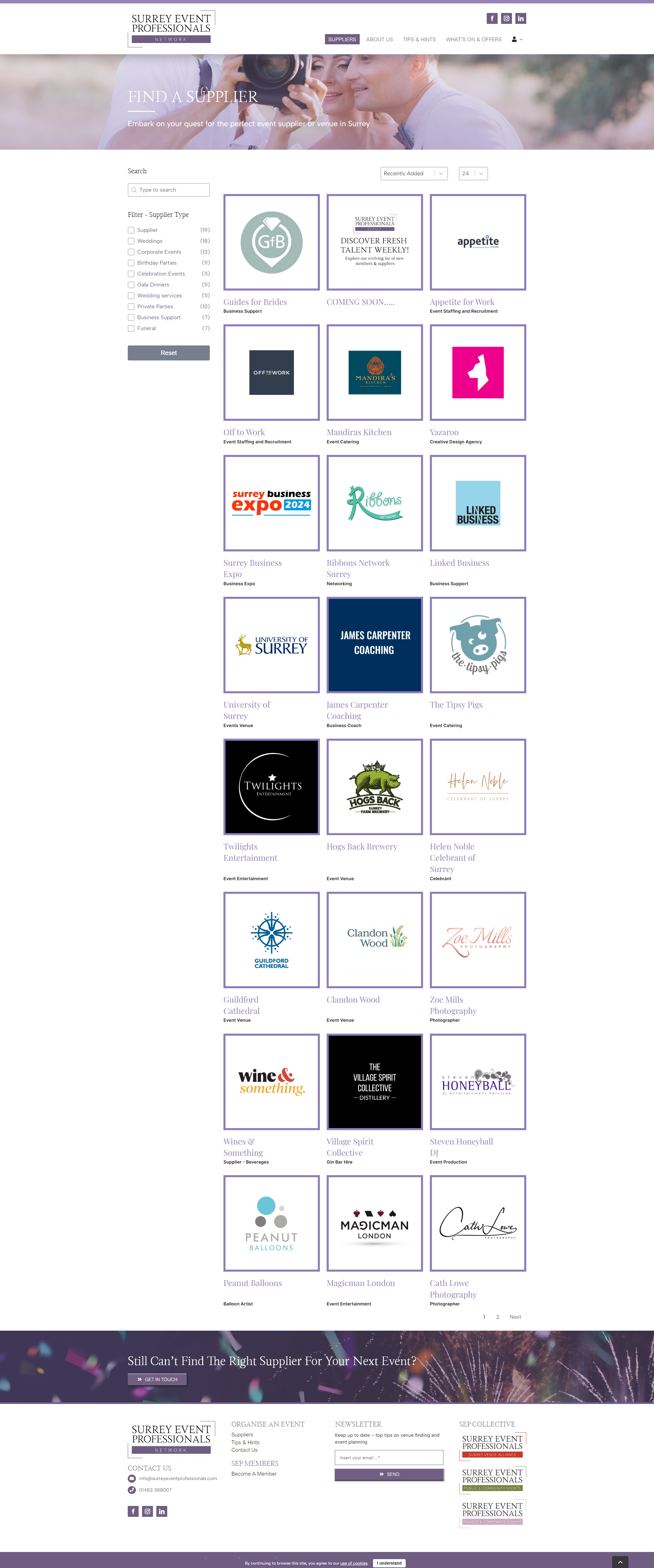 Surrey Event Professionals Case Study Website Design & Build